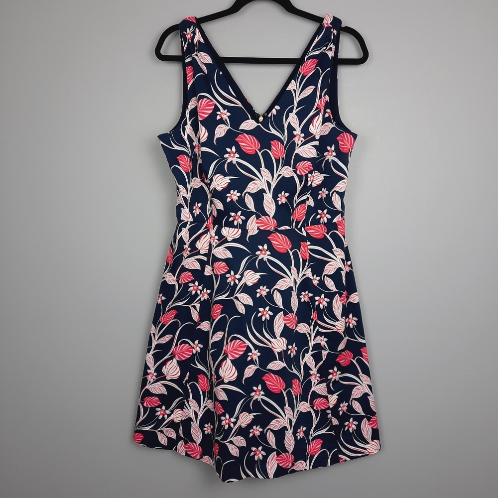 Draper James Navy Floral Vine Print Knot Shoulder Love Circle Dress size 14